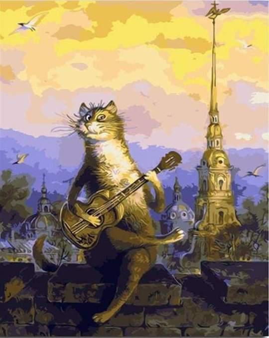 Katze mit Gitarre