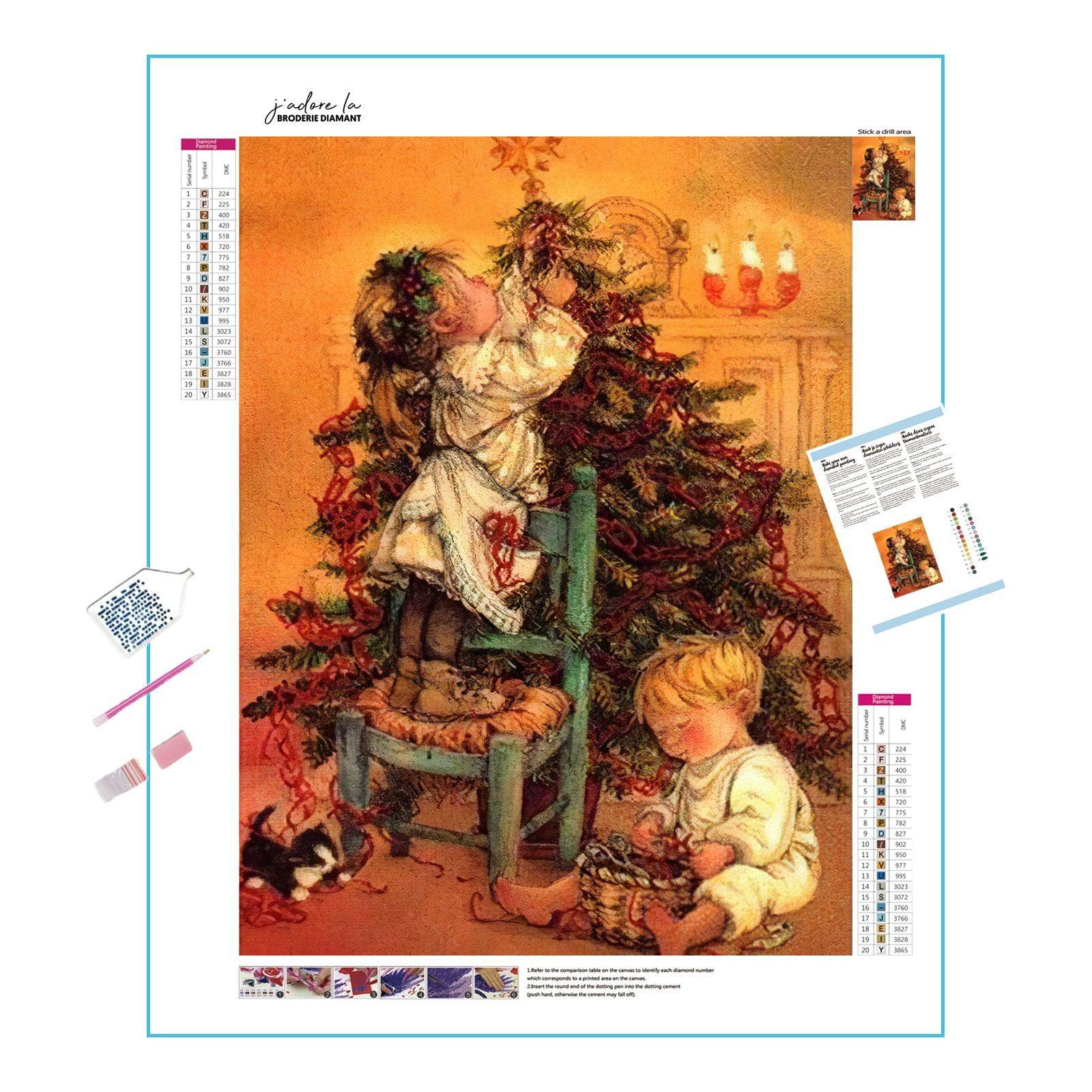 Diamond Painting - Zwei Kinder und Weihnachtsbaum