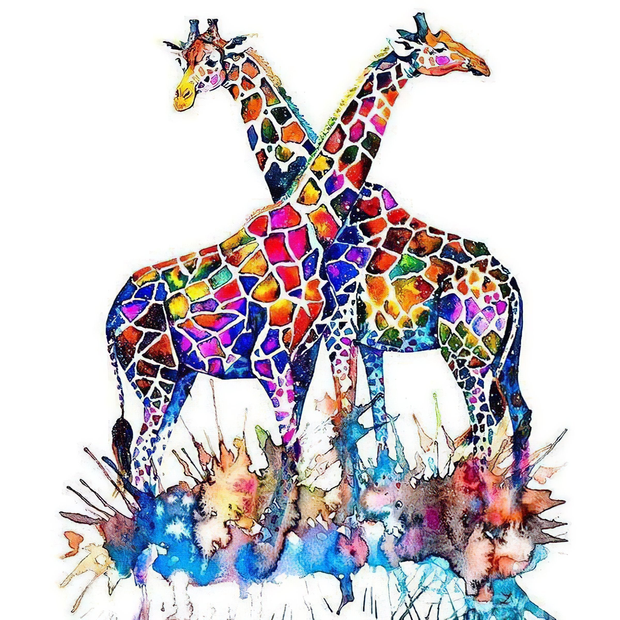 Diamond Painting - Zwei bunte Giraffen