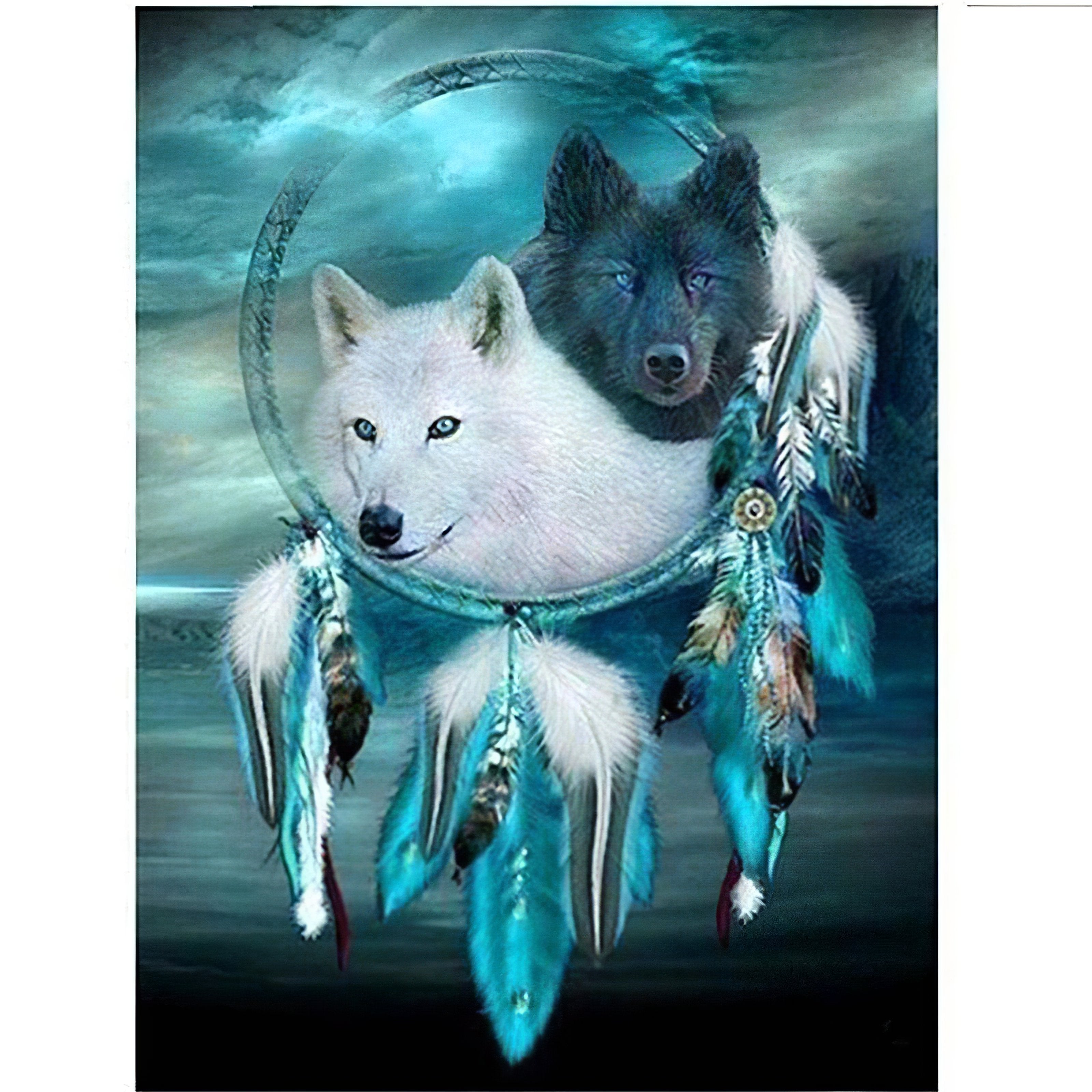 Diamond Painting - Schwarze und weiße Wölfe