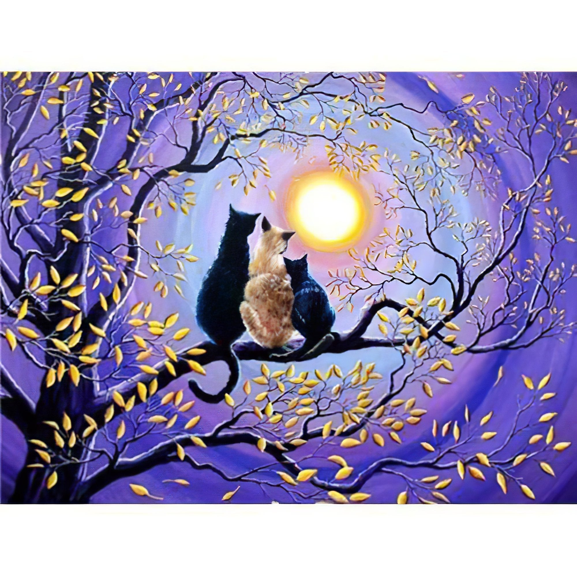 Diamond Painting - Drei Katzen auf dem Baum unter dem Mond