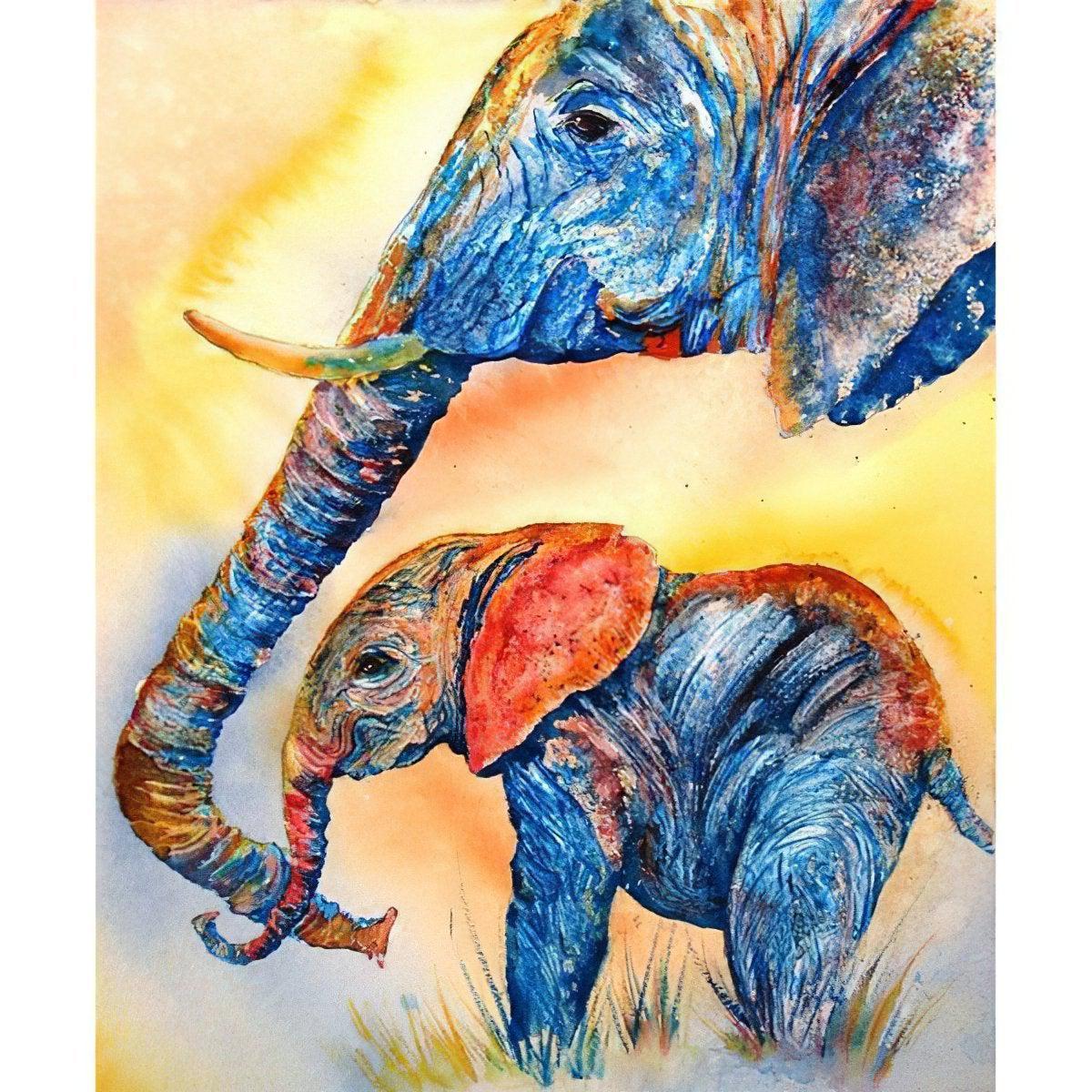 Diamond Painting - Elefantenbaby und seine Mutter