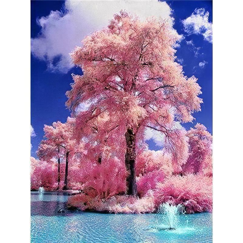 Diamond Painting - Rosa Baum im Fluss