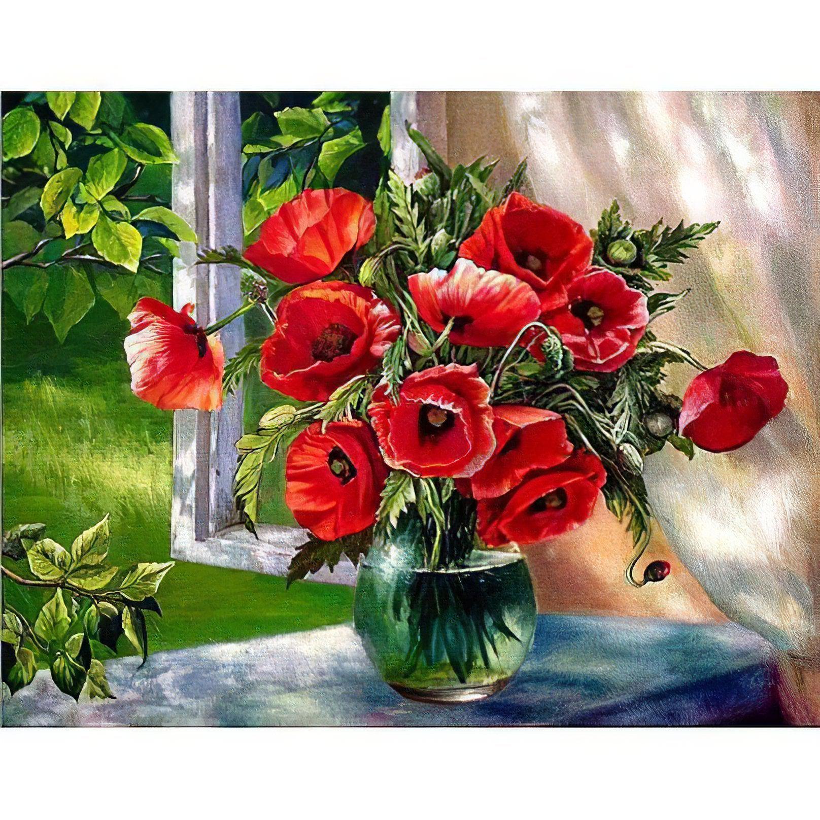 Diamond Painting - Rote Blumen im Van