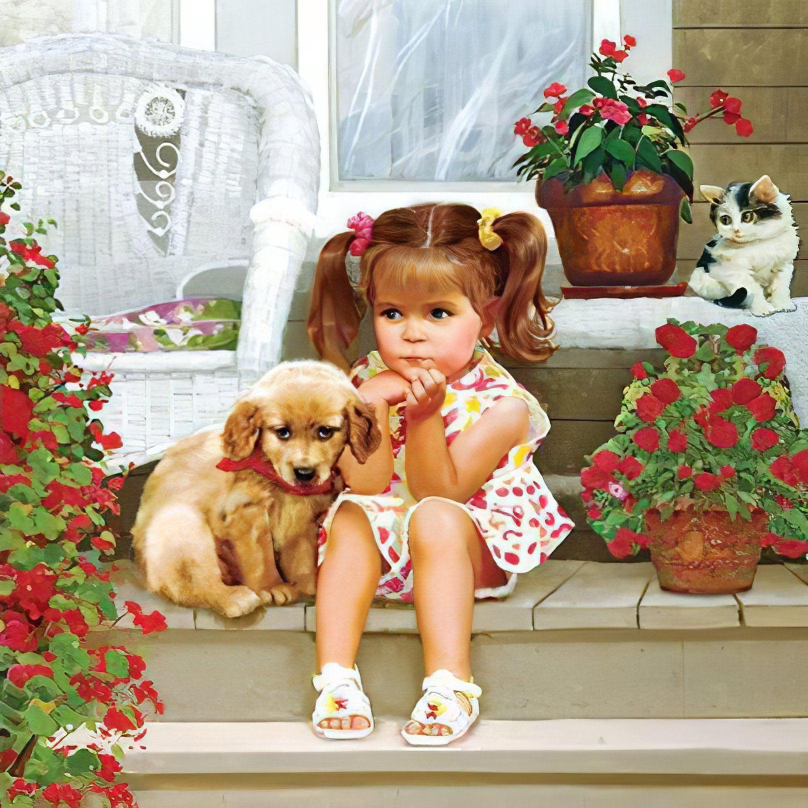 Diamond Painting - Kleines Mädchen und ihr Hund