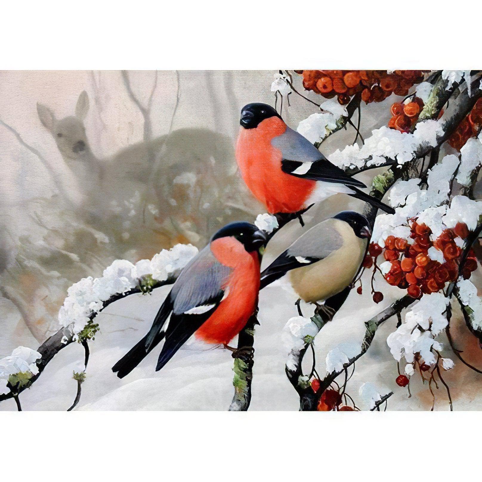 Diamond Painting - Vögel auf dem Baum im Winter