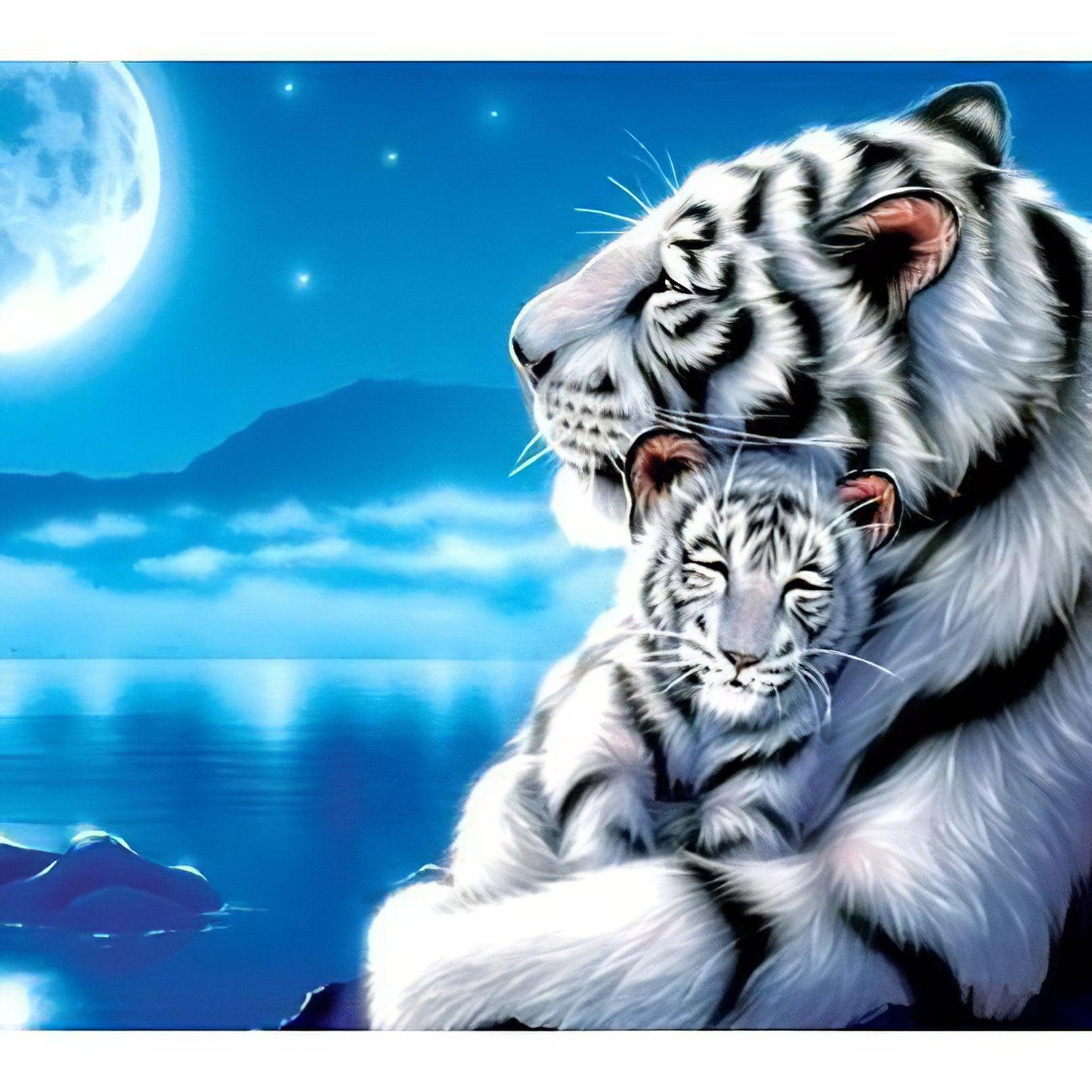 Diamond Painting - Baby Weißer Tiger und seine Mutter