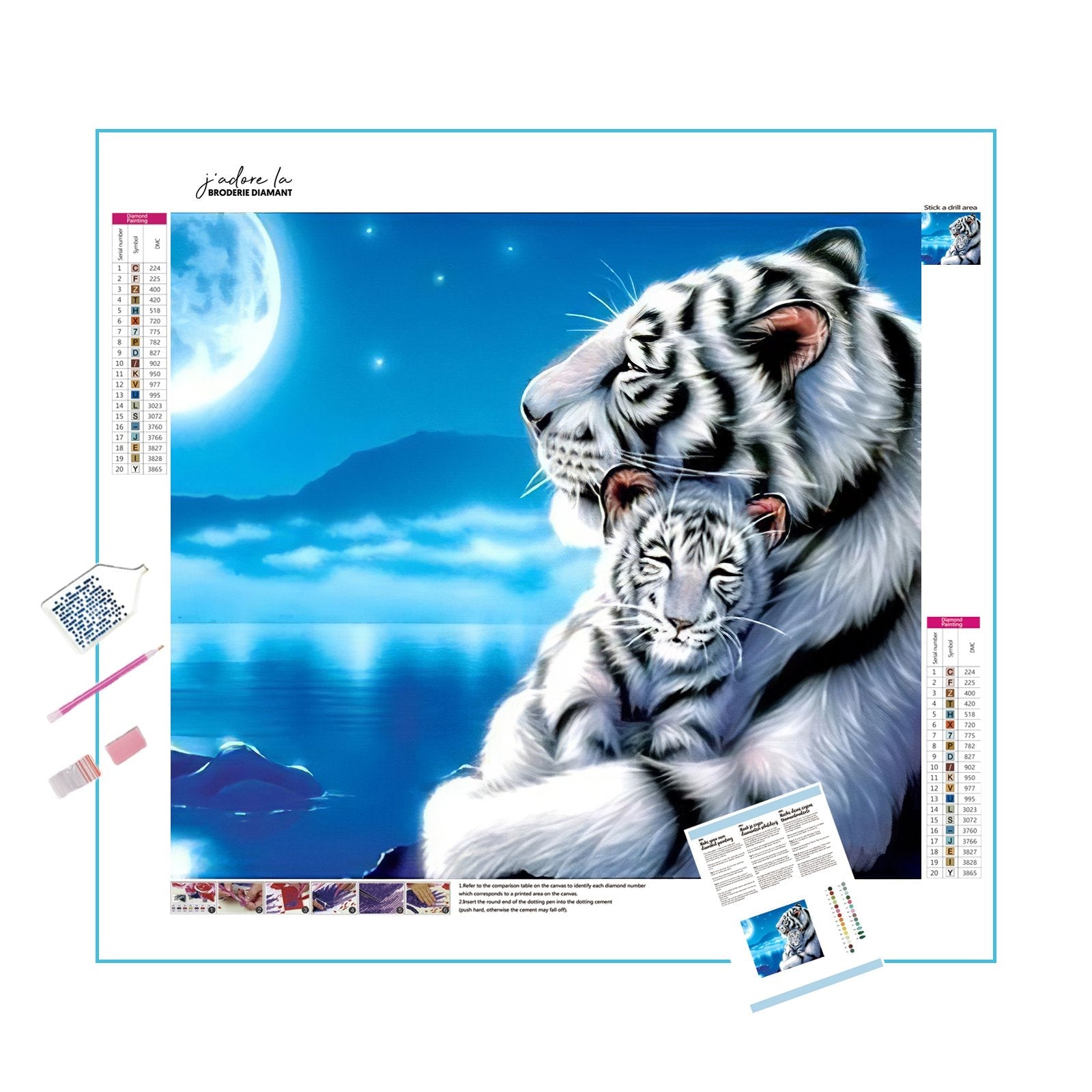 Diamond Painting - Baby Weißer Tiger und seine Mutter