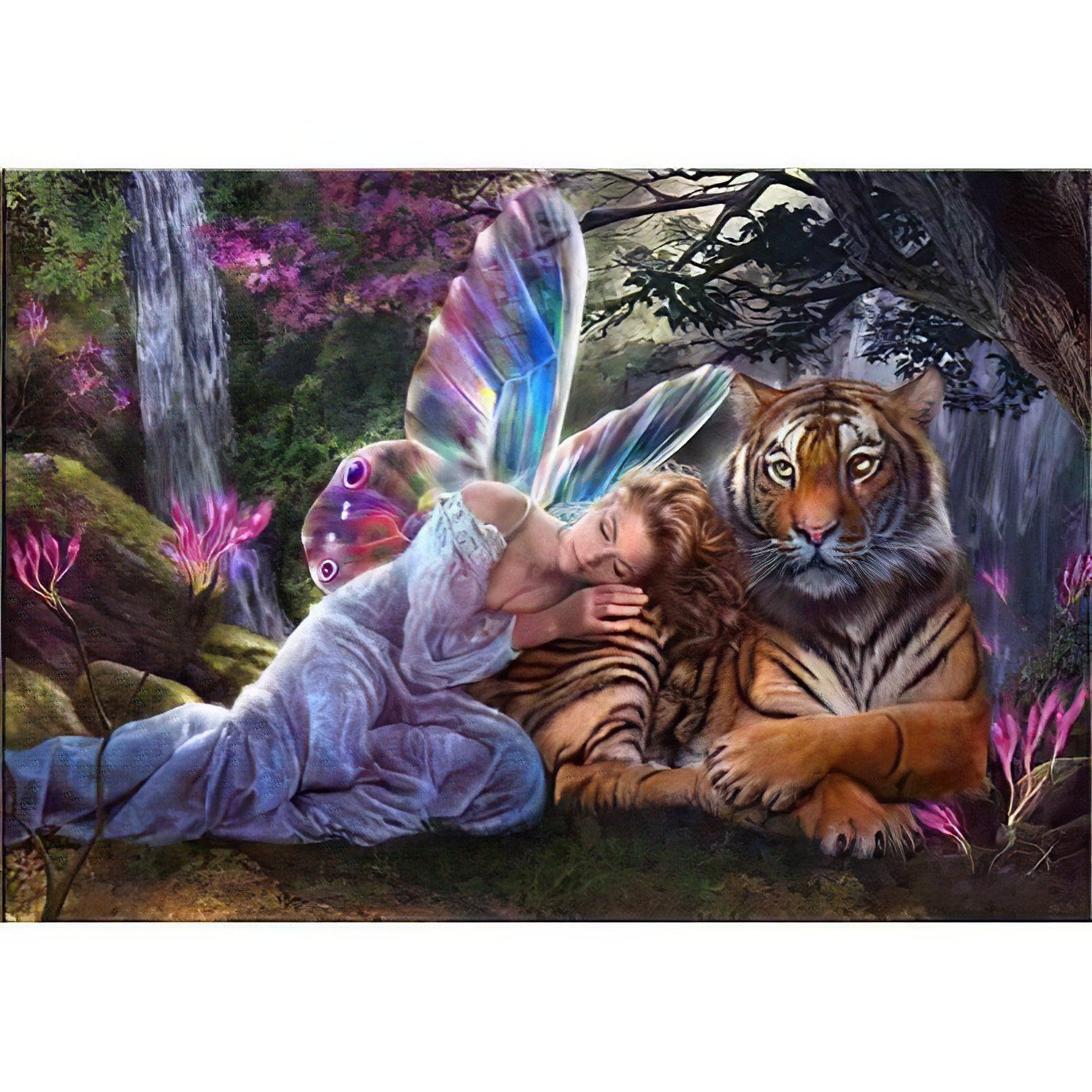 Diamond Painting - Sleeping Fairy And Tiger