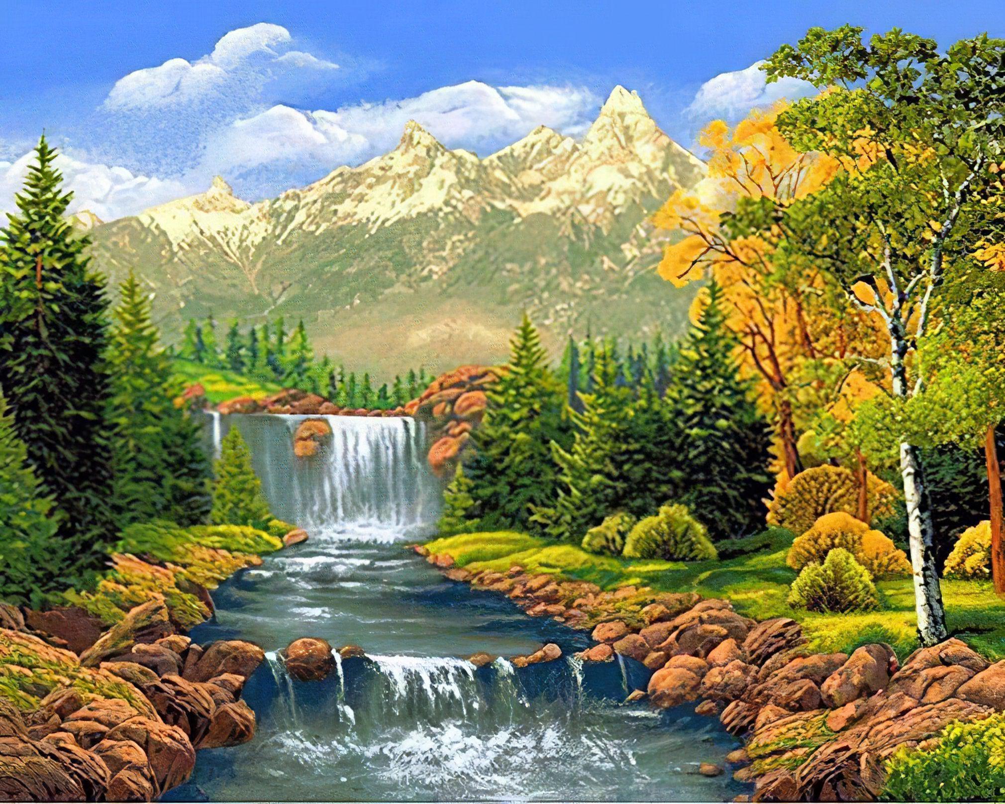 Diamond Painting - Blick auf den Wasserfall